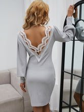 Round neck backless stitching lace puff sleeve dress Sai Feel